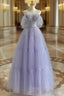 A Line Purple Tulle Purple Long Prom Dress, Purple Long Prom Dresses