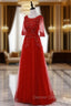 A Line Red Half Sleeve Lace Bridesmaid Dresses