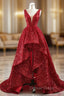 A-line Red Sequins V-neck Prom Dresses