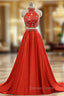 A Line Red Two Pieces Prom Dresses Soft Satin Prom Gowns