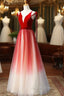 A Line Red Velvet Tulle Long Prom Dress, Red Prom Dresses