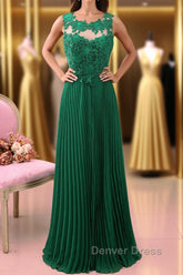 A Line Round Neck Green Lace Long Prom Dresses Bridesmaid Dresses, Open Back Lace Green Formal Dresses, Green Lace Evening Dresses