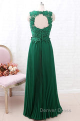 A Line Round Neck Green Lace Long Prom Dresses Bridesmaid Dresses, Open Back Lace Green Formal Dresses, Green Lace Evening Dresses