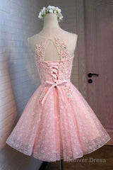 A-Line Round Neck Lace Beaded Homecoming Dress Cocktail Dress