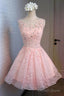 A Line Round Neck Lace Beaded Homecoming Dress Cocktail Dresses
