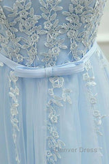 A Line Round Neck Lace Blue Short Prom Dresses, Short Blue Lace Formal Graduation Homecoming Dresses