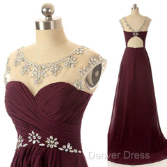 A Line Round Neck Maroon Prom Dresses, Maroon Formal Dresses, Bridesmaid Dresses