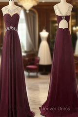 A Line Round Neck Maroon Prom Dresses, Maroon Formal Dresses, Bridesmaid Dresses