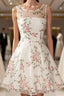 A Line Round Neck Short Lace Floral Prom Dress, Short Lace Floral Prom Homecoming Dresses