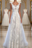 A Line Round Neck Sleeveless Lace Prom Dress, Lace Prom Dresses