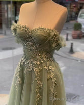 A-Line Sage Tulle Lace Appliques Dress