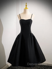 A-Line Satin Black Satin Short Prom Dresses, Black Homecoming Dresses