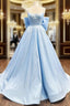 A Line Satin Blue Long Prom Dress, Blue Long Graduation Dresses
