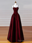 A-Line Satin Burgundy Long Prom Dress, Burgundy Long Formal Dress