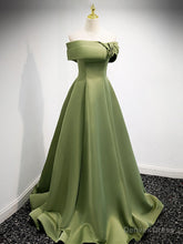A-Line Satin Green Long Prom Dress, Green Formal Dress