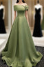 A Line Satin Green Long Prom Dress, Green Prom Dresses