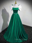 A Line Satin Green Long Prom Dress, Green A Line Prom Dresses