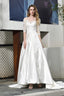 A Line Satin Lace 3 4 Sleeves Ankle Length Wedding Dresses