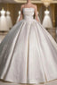 A Line Satin Lace ivory Long Wedding Dress, Lace Weeding Prom Dresses