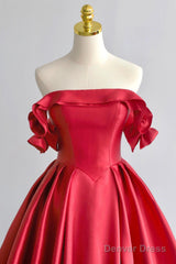 A-Line Satin Long Prom Dress, Elegant Off The Shoulder Evening Party Dress