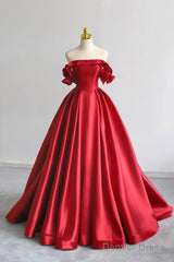 A-Line Satin Long Prom Dress, Elegant Off The Shoulder Evening Party Dress