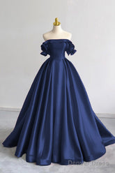 A-Line Satin Long Prom Dress, Elegant Off The Shoulder Evening Party Dress
