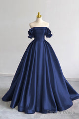 A-Line Satin Long Prom Dress, Elegant Off The Shoulder Evening Party Dress