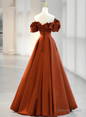 A-line Satin Off Shoulder Sweetheart Long Prom Dress, Satin Floor Length Party Dress