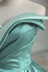 A-Line Satin Off-The-Shoulder Long Prom Dresses Wedding Dresses