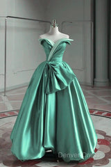 A-Line Satin Off-The-Shoulder Long Prom Dresses Wedding Dresses