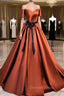 A Line Satin Orange Long Prom Dress, Orange Prom Bridesmaid Dresses