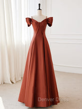 A-Line Satin Orange Long Prom Dresses, Orange Long Formal Dresses