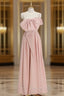 A Line Satin Pink Long Prom Dress, Pink Long Prom Dresses