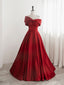 A Line Satin Red Long Prom Dress, Red Long Prom Dresses