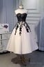 A Line Satin Short Prom Dress,Homecoming Dresses with Black Lace