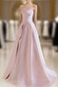 A-Line Satin Tulle Pink Long Prom Dresses, Pink Long Formal Dresses