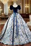 A Line Satin Velvet Blue Long Prom Dress, Blue Long Prom Dresses