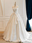 A-Line Satin White Long Prom Dresses, White Long Formal Dresses