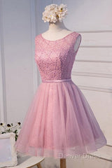 A-Line Scoop Neck Short Tulle Homecoming Dresses With Beading
