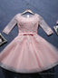 A-line Scoop pink half sleeve Short Juniors Homecoming Dresses