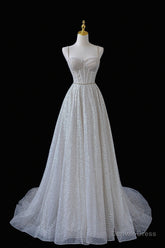 A-Line Sequins Long Prom Dress, Spaghetti Strap and Corset Evening Dress