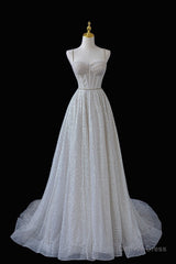 A-Line Sequins Long Prom Dress, Spaghetti Strap and Corset Evening Dress