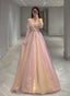 A Line Sequins Pink Sweetheart Long Prom Dress, Pink Sequins Prom Dresses
