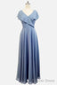 A Line Short Sleeves Chiffon V Neck Ruffles Floor Length Bridesmaid Dresses