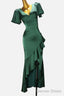 A Line Short Sleeves Silk Like Satin V Neck Ruffles Asymmetrical Bridesmaid Dresses