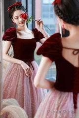 A-Line Short Tulle Floor Length Prom Dress, Lovely Pink Graduation Dress