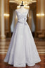 A Line Silver Sequins Spaghetti Straps Prom Dresses With Bow