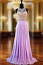 A-line Sleeveless Beaded Crystals Backless Lilac Chiffon Prom Dresses
