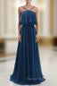 A-Line Sleeveless Open Back Sweep Train Formal Evening Dresses