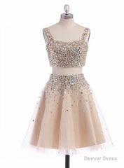 A-line Sleeveless Short Straps Crystal Homecoming Dress